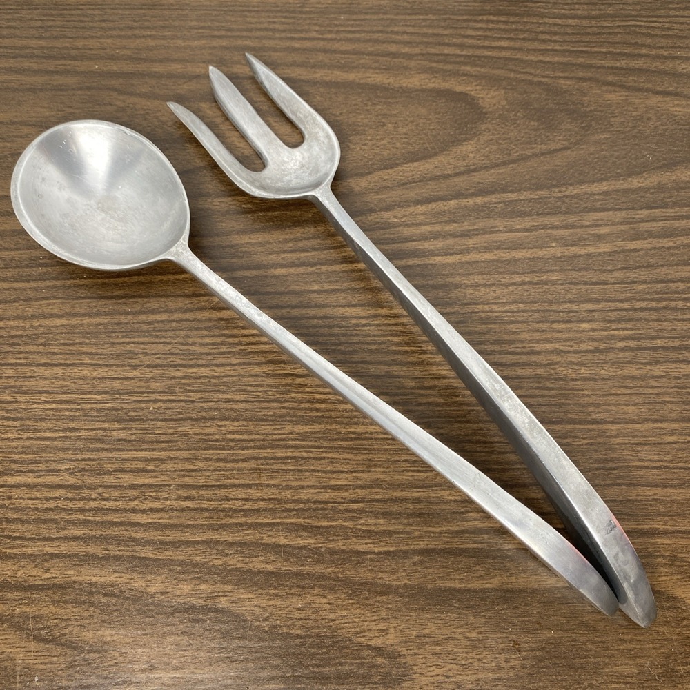VTG Cast Aluminum Salad Fork and Spoon Set 12" Curved Handle